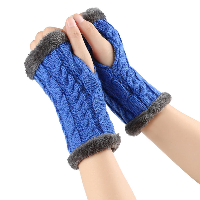 Winter Plush Gloves Twist Knitted Fingerless Fleece Gloves Women Warm Thickened Woolen Gloves