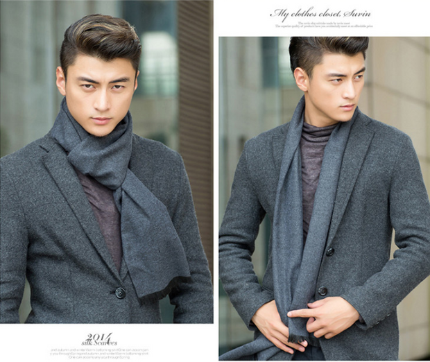 New men's scarf Korean American tide wintersilk brushed silk scarf color warm scarf for men