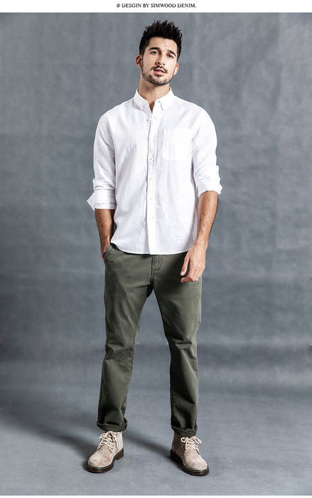 Long - sleeved cotton and linen shirts for men....