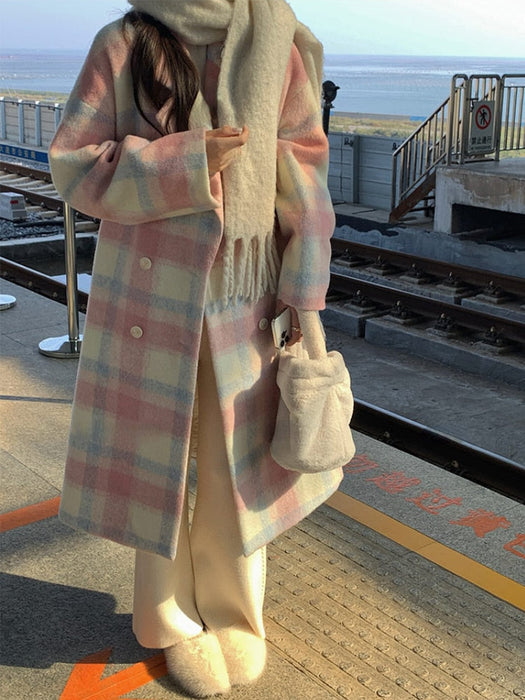 Gorgeous Rainbow Woolen Womens Long Coat Korean Style