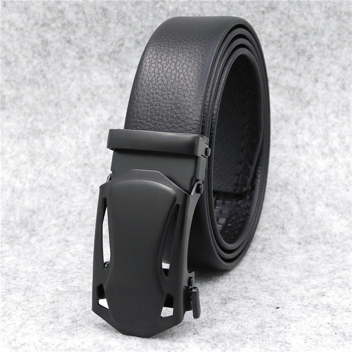 Microfiber Leather Ratchet Belt Adjustable Automatic Buckle Black Belts For Men