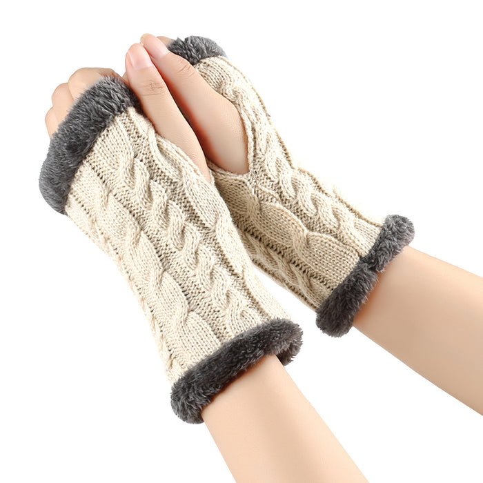 Winter Plush Gloves Twist Knitted Fingerless Fleece Gloves Women Warm Thickened Woolen Gloves